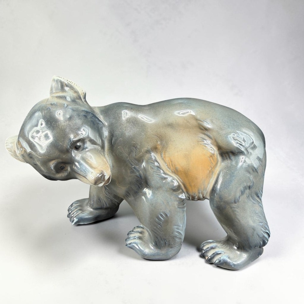 Rosenthal Germany Porcelain Bear Cub Figurine Grey Blue Glossy Selb Vintage